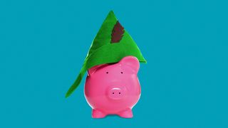 Illustration of a piggy bank wearing a Robin Hood hat.